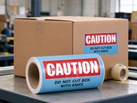 Vorsicht: Schneiden Sie die Box nicht mit einem Messer ab! Warnetikettenrolle, selbstklebende rechteckige Versandetiketten aus Papier, Direktlieferung ab Werk