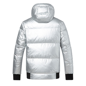 Silver Hooded Puffer Jacket Windproof Waterproof <b>Reversible</b> Casual Winter <b>Coat</b> Patch Design Regular Fit Cotton Filling Men - Product Image 4