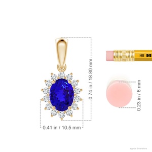 14K <b>Solid</b> <b>Gold</b> Natural 6*4mm 0.4Ct Oval Tanzanite <b>Pendant</b> With Floral 0.14Ct Diamond Halo Customized Handmade <b>Pendant</b> Necklace - Product Image 3