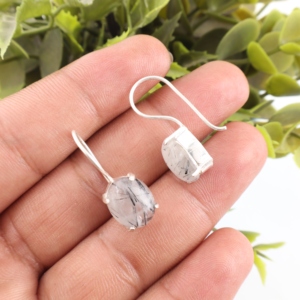 Pendientes de plata de ley 925 hechos a mano con piedra preciosa de rutilo negro en plata de ley 925 para mujeres y niñas. - Product Image 1