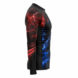 Chemise de sport pour homme à manches longues, protection anti-UV, imprimé intégral, motif éclairs rouges et bleus, séchage rapide, polyester - Product Image 4