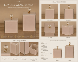 Champagne Beige Glass Jewelry Storage Box with Crystal Knob <b>Mirrored</b> Edges Glossy Finish Decorative Keepsake and <b>Vanity</b> Organize - Product Image 3