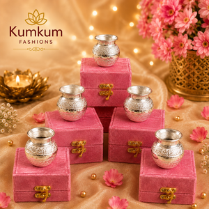 ชุดของขวัญพรีเมียมพร้อมกล่องกำมะหยี่สีชมพู 5.5 นิ้ว ของชำร่วยงานแต่งงานสุดหรู ของขวัญเทศกาลดีวาลี พุจา ของขวัญแบบดั้งเดิมของอินเดีย - Product Image 1