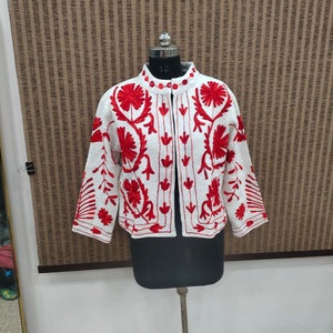 Chaqueta Corta de Mujer Hastkala, Bordada a Mano con Diseño Floral, 100% Algodón Tejido, Cuello Mandarín, Manga Larga, Estilo Boho, Otoño - Product Image 1