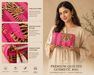 Bohemian Animal Print Cotton Textile Eco-Friendly Cosmetic Bag with Zipper Closure Portable Small Size for Tiger Pattern Clutch - Product Image 4