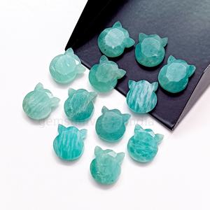 Cuentas talladas a mano de piedras preciosas sueltas con cara de gato de amazonita Natural, cuentas talladas facetadas de amazonita para la fabricación de joyas a precio mayorista - Product Image 4