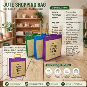 Indian Manufactured <b>Large</b> Jute Shopping Tote Bag with Reinforced Handles for Everyday Shopping Available for Sale - Product Image 3