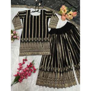Ensemble de vêtements de soirée pour femmes de créateur Plazzo Dupatta - Product Image 3