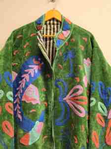 Luxury Emerald Velvet Suzani Embroidered Jacket <b>for</b> <b>Women</b> Colorful Fish Motif Bohemian Ethnic <b>Coat</b> Wholesale Fashion Exporter - Product Image 4