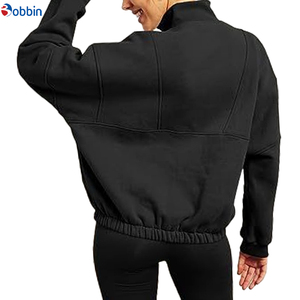 Sudadera de forro polar oversize para mujer, estilo personalizable, con media cremallera, cuello alto, hombros caídos y manga larga, color liso - Product Image 4