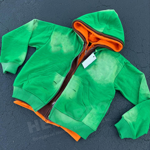 500 GSM Hoodie Clothing Manufacturer Thick Oversized Triple Layered Patch Embroidery Zip up Stone Acid Wash <b>Jackets</b> Hoodies Men - Product Image 3