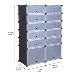 Armadio Modulare Fai-da-Te a 12 Cubi, Mobile in Plastica a 6 Ripiani con Porte, Scarpiera e Contenitori - Product Image 6