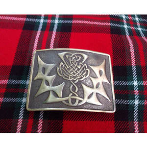 Hebilla de cinturón de tartán de las Tierras Altas con nudo celta y cardo, acabado antiguo / Accesorios de vestimenta con hebilla de cinturón de estilo antiguo - Product Image 4