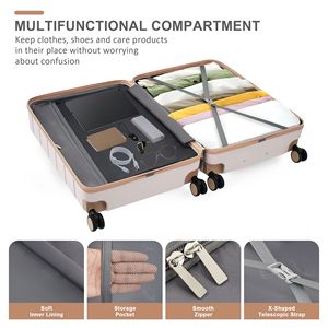 Set di valigie da viaggio in 3 pezzi con blocco TSA 20 24 da 28 pollici, ruote Spinner da 360 gradi, completo dorato grigio chiaro - Product Image 4