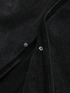 Gabardina Larga de Mezclilla Negra para Mujer, con Cuello de Solapa, Cierre de Botón y Bolsillos - Product Image 5