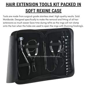 Kit de herramientas de extensión de cabello de color negro con estuche Kit de alicates de cuentas de aplicación con herramienta de bucle de tracción Agujas tipo C y pinzas para el cabello - Product Image 4