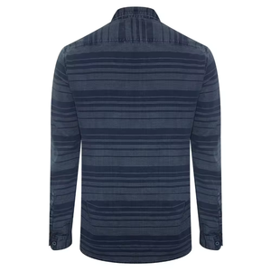 Chemise en denim texturé professionnelle bleu marine à rayures horizontales, manches longues, boutonnée, en coton, chemises élégantes - Product Image 2