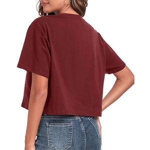 ผู้ผลิตเสื้อครอปท็อปผ้าแคนวาสแบบสวมใส่สบาย แห้งเร็ว ทรงปกติ คอกลม แขนสั้น สำหรับผู้หญิง ฤดูใบไม้ผลิ เป็นมิตรกับสิ่งแวดล้อม รับผลิตตามสั่ง ขายส่ง - Product Image 2