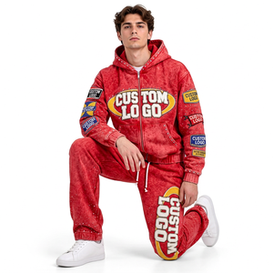 Ensemble de survêtement urbain pour homme, personnalisé, 100% coton, délavé à l'acide, coupe oversize, épais, avec sweat à capuche et pantalon de jogging assorti - Product Image 4