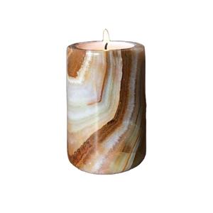 Pot à bougie cylindrique en pierre, motif marbre naturel, résistant à la chaleur, décoration d'intérieur - Product Image 1