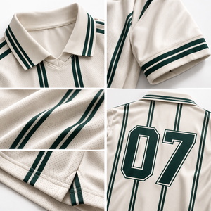 Custom Men’s Retro Pinstripe <b>Soccer</b> Jersey Breathable Polyester Football Shirt Cream Green Striped Athletic Team Wear Quick Dry - Product Image 5