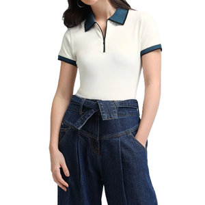 Camiseta Polo de Manga Corta para Niñas, Casual, Bordada, con Patrón a Cuadros, Transpirable, de Secado Rápido, con Cuello en Contraste y Cierre de Cremallera, Personalizable - Product Image 1