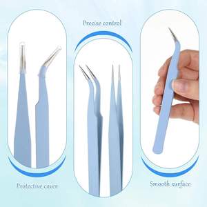 Juego de Pinzas de Acero Inoxidable Duraderas de 6 Piezas UBI, Punta Puntiaguda, Recta y Curva, 3 Colores, Precisión para Manicura, Extensiones de Pestañas y Uñas - Product Image 4