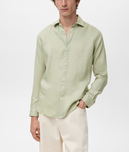 Chemise 100% lin français respirante pour homme, printemps et été, col classique, manches longues, chemise décontractée pour homme - Product Image 1