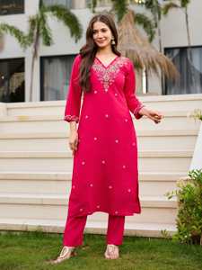 Designer Hand Embroidery Work Roman Silk <b>Kurti</b> With Roman Silk Bottom And Chinon Digital Floral Print Dupatta Ready To Wear Set - Product Image 4
