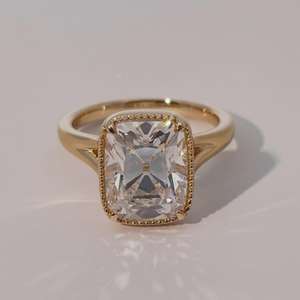 Anillo de compromiso de moissanita de 3 CT con corte cojín estilo mina antigua, anillo de boda con engaste de bisel vintage, anillo de oro de 14K estilo antiguo para ella - Product Image 5