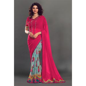 Meilleur Prix Traditionnel Femmes Georgette Imprimé Sari Unstitch Blouse Rose Couleur Soie Saree Salwar pour Mariage et Fête Porter - Product Image 3
