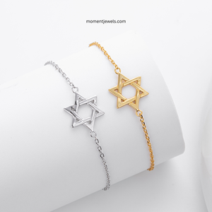 925 <b>Sterling</b> <b>Silver</b> Hexagram <b>Bracelet</b> for <b>Men</b> Women Three Dimensional Star Charm Pendant Cable Chain <b>Bracelet</b> 18K Real Gold Plat - Product Image 1