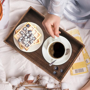 ถาดไม้มะม่วงแฮนด์เมดแพ็ค3ชิ้นพร้อมมือจับถาดเสิร์ฟแบบชนบทสำหรับเตียงโซฟาโต๊ะกาแฟออตโตมันอาหารเช้า - Product Image 3