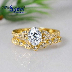 Engagement & Wedding Vintage Gold Plated Cubic Zirconia 925 Sterling <b>Silver</b> <b>Statement</b> <b>Ring</b> for Women - Product Image 3