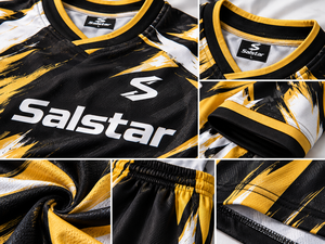 Conjunto de Uniforme de Fútbol para Hombre Salstar, Camiseta Negra con Estampado Geométrico Amarillo Sublimado, Manga Corta, Tejido Transpirable de Secado Rápido - Product Image 5