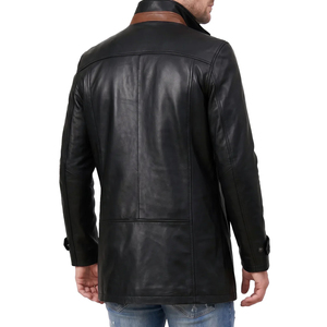 Chaqueta de Cuero de Cordero Negra Personalizada para Hombre, Largo 3/4, Solapa Ancha, Abrigo de Invierno, Fabricante Mayorista OEM - Product Image 2