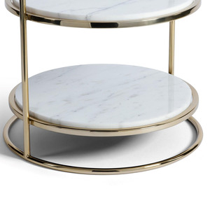 Luxurious Two-Tier <b>Cake</b> <b>Stand</b> Featuring White <b>Marble</b> Round Trays Sleek Gold Metal Frame And An Arching Handle, For Serving - Product Image 4