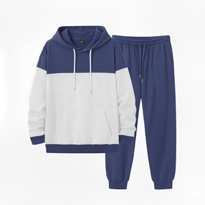 Ensemble de survêtement décontracté deux pièces en coton 100 % respirant avec logo personnalisé de haute qualité pour hommes, idéal pour le jogging - Product Image 1