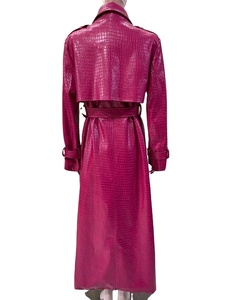 Manteau long en cuir doublé de laine rose pour homme, coupe vintage, écologique, coupe-vent avec ceinture, idéal pour l'automne - Product Image 3