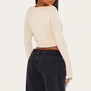 Blusa Corta Casual Ajustada para Mujer, Cuello Cuadrado, Manga Larga, Diseño Transpirable para Primavera, Verano, Otoño e Invierno, ODM - Product Image 2