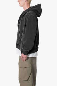 Sudadera con capucha de algodón lavado vintage para hombre, estilo oversize, con doble cremallera, tipo chaqueta streetwear, teñida, de peso pesado, OEM - Product Image 3