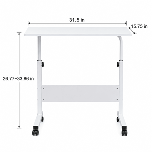 Rolling <b>Laptop</b> <b>Table</b> with Height <b>Adjustable</b> Wheels Removable Baffle Panel White Large 31.5 X 15.75 in MDF Home Office Desk - Product Image 2