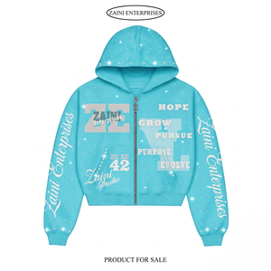 Sudadera con capucha para hombre, 380 GSM, algodón y poliéster de primera calidad, forro polar lavado, azul cielo, gruesa, con logotipo bordado frontal personalizado, para invierno - Product Image 2