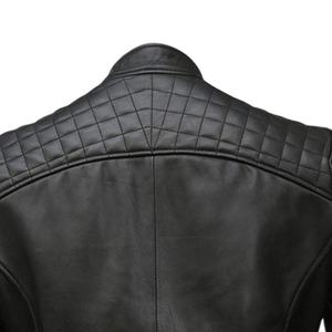 Chaqueta de Motociclista de Cuero Genuino Negro para Hombre, Cuello Alto, Cierre de Cremallera, Resistente al Viento, Corte Ajustado, Manga Regular, para Otoño - Product Image 2