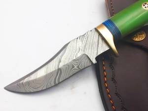 Drop Point Hunting Knife Damascus Steel Blade Green Handle With Brass Accents Outdoor Survival <b>Tool</b> - Product Image 4