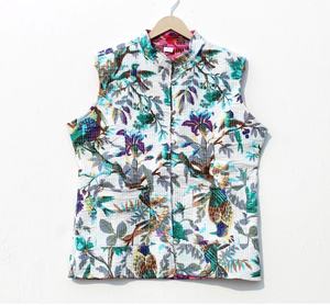 Cotton Quilted Jacket Women Wear Front Open Kimono Stripe Piping Hand Made Beige <b>Vintage</b> Quilted Jacket for Women - Product Image 1