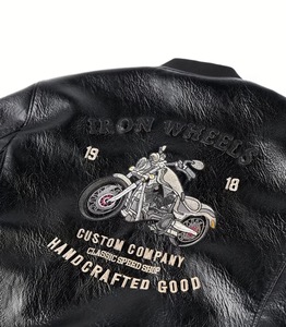 Large Size Motorcycle Embroidery Stand Collar Slim Fit Leather Jacket Men's Fashion Brand Biker Clothing Flight Fleece - Product Image 3