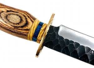 Cuchillo Utilitario de Hoja Fija de Acero de Alto Carbono Forjado a Mano, Mango de Madera de Olivo y Resina Azul Turquesa, Herramienta EDC Personalizada OEM de Grado DIY - Product Image 3