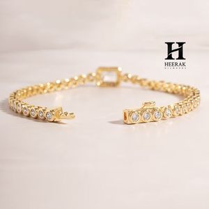 18K Gold Bezel-Set Tennis <b>Bracelet</b> with Emerald-Cut Halo Station – Elegant Gold Diamond <b>Bracelet</b> - Product Image 2