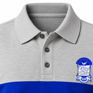 Camisa polo de color gris y azul real para hombre de Phi Beta Sigma, con escudo bordado, manga corta, informal, para fraternidad universitaria. - Product Image 5